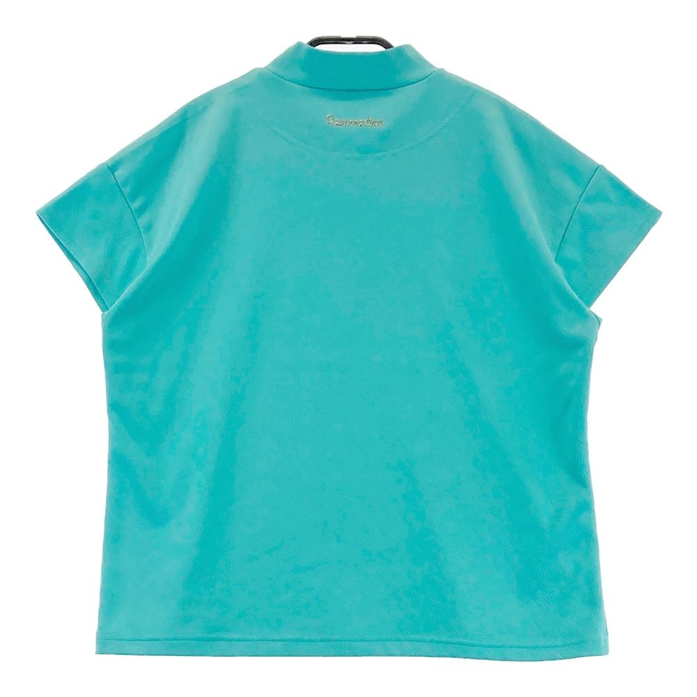 サイズ レザレクション モデル モックネック 半袖Tシャツ 総柄 ブルー系 ゴルフウェア レディース ストスト