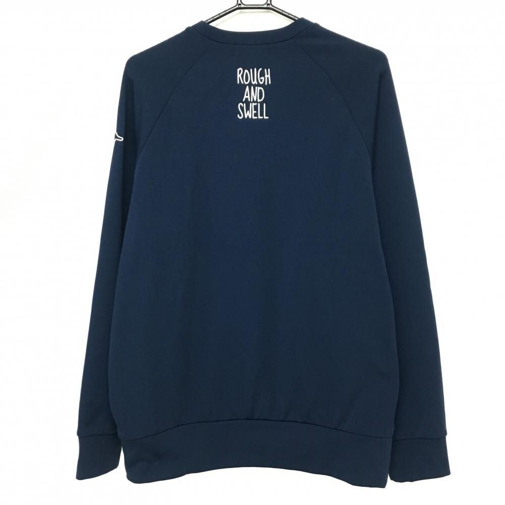 超 ラフアンドスウェル トレーナー ネイビー×白 前身頃切替 裏起毛 メンズ M ゴルフウェア rough＆swell