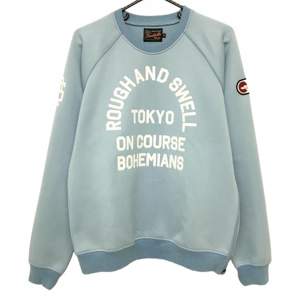 ラフアンドスウェル トレーナー ライトブルー ビッグロゴ サイドジップ メンズ M ゴルフウェア rough&swell