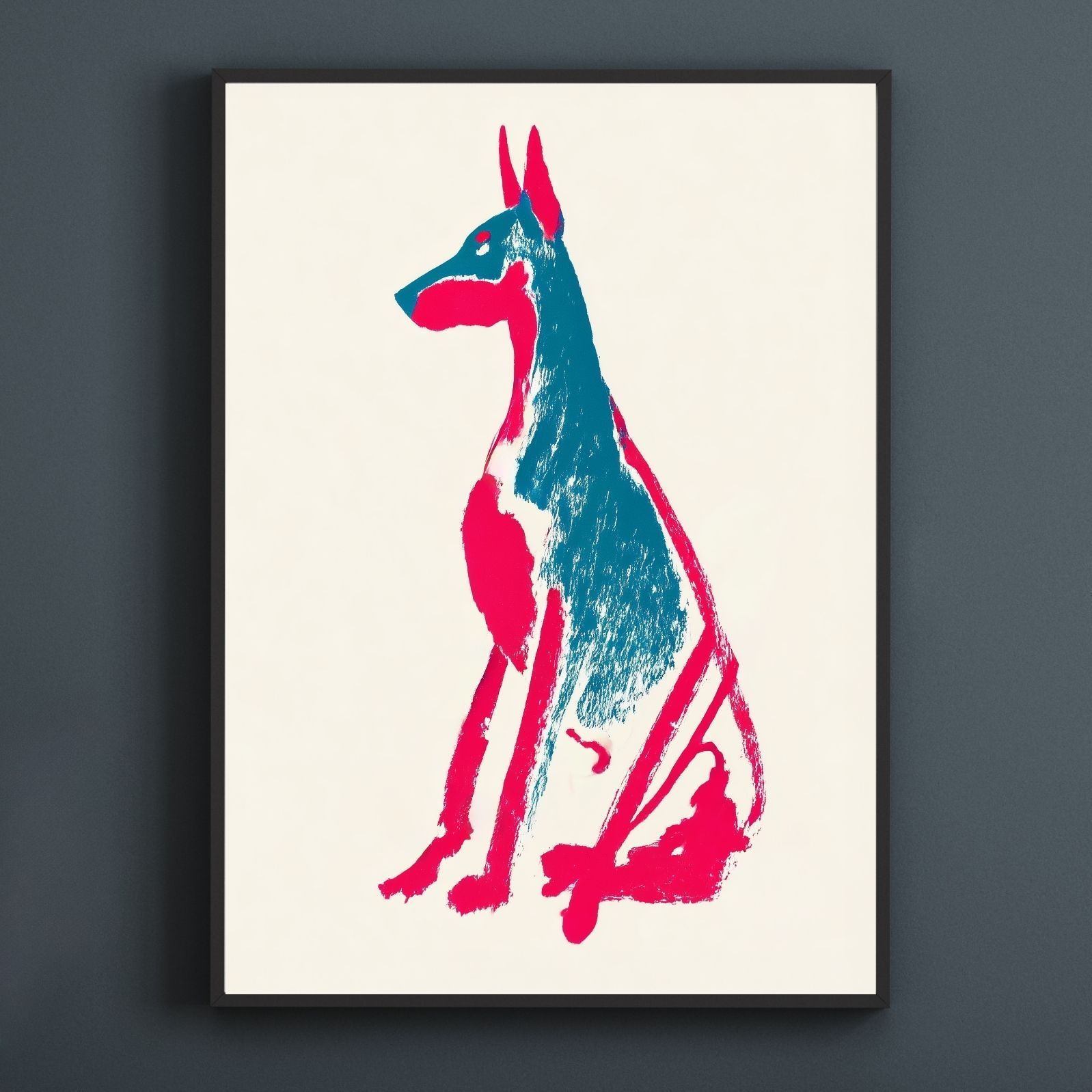 名入れOK Red Line - ドーベルマン犬 No.1 アートポスター ペットロス 北欧モダン ミニマルインテリア カフェスタイル