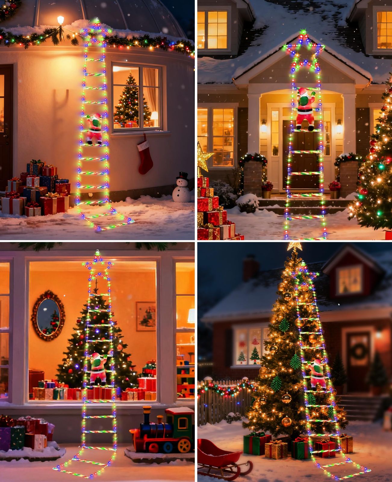 新着商品】サンタクロース 飾り 梯子 LED ライト 2つの充電方式 266球