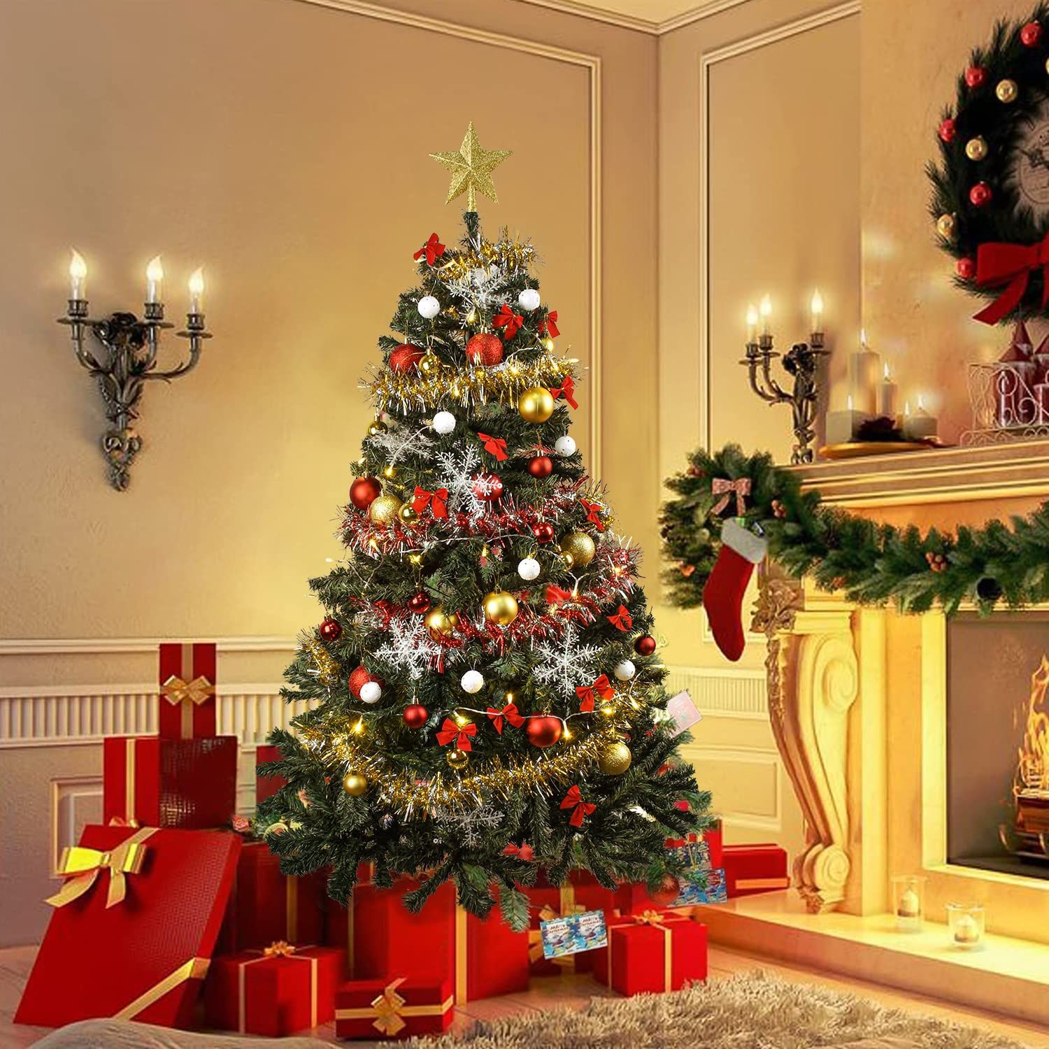 数量 クリスマスグッズ 豪華 組立簡単 クリスマスオーナメント付 暖色LEDライト 枝数700本 180cm クリスマスツリー