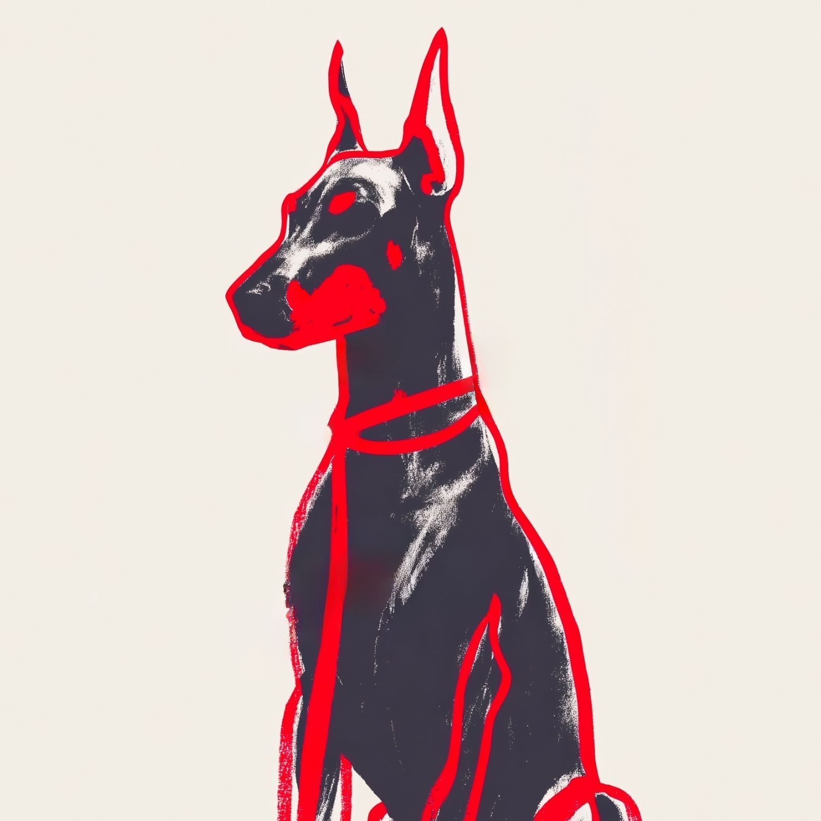 名入れOK Red Line - ドーベルマン犬 No.2 アートポスター ペットロス 北欧モダン ミニマルインテリア カフェスタイル