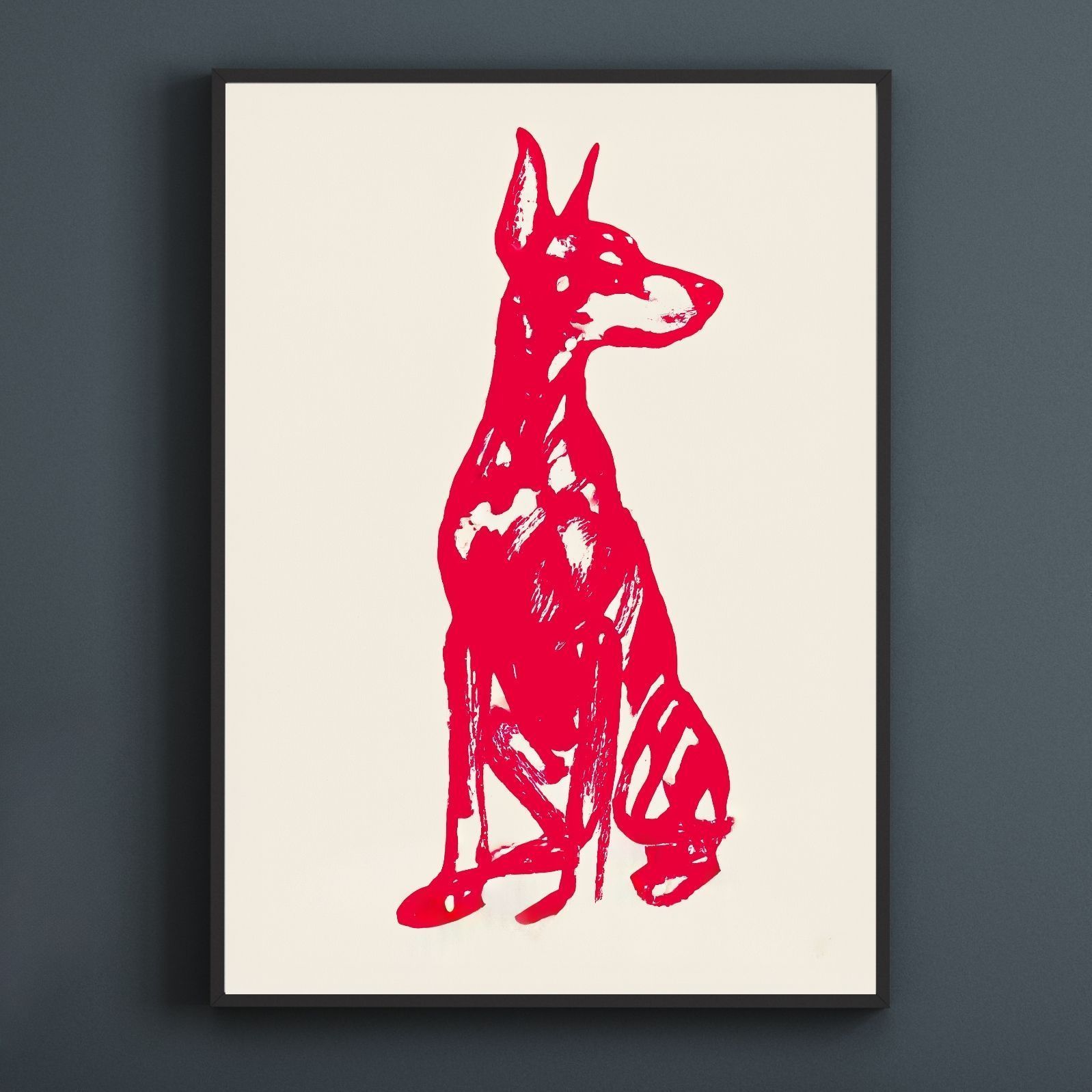 名入れOK Red Line - ドーベルマン犬 No.3 アートポスター ペットロス 北欧モダン ミニマルインテリア カフェスタイル