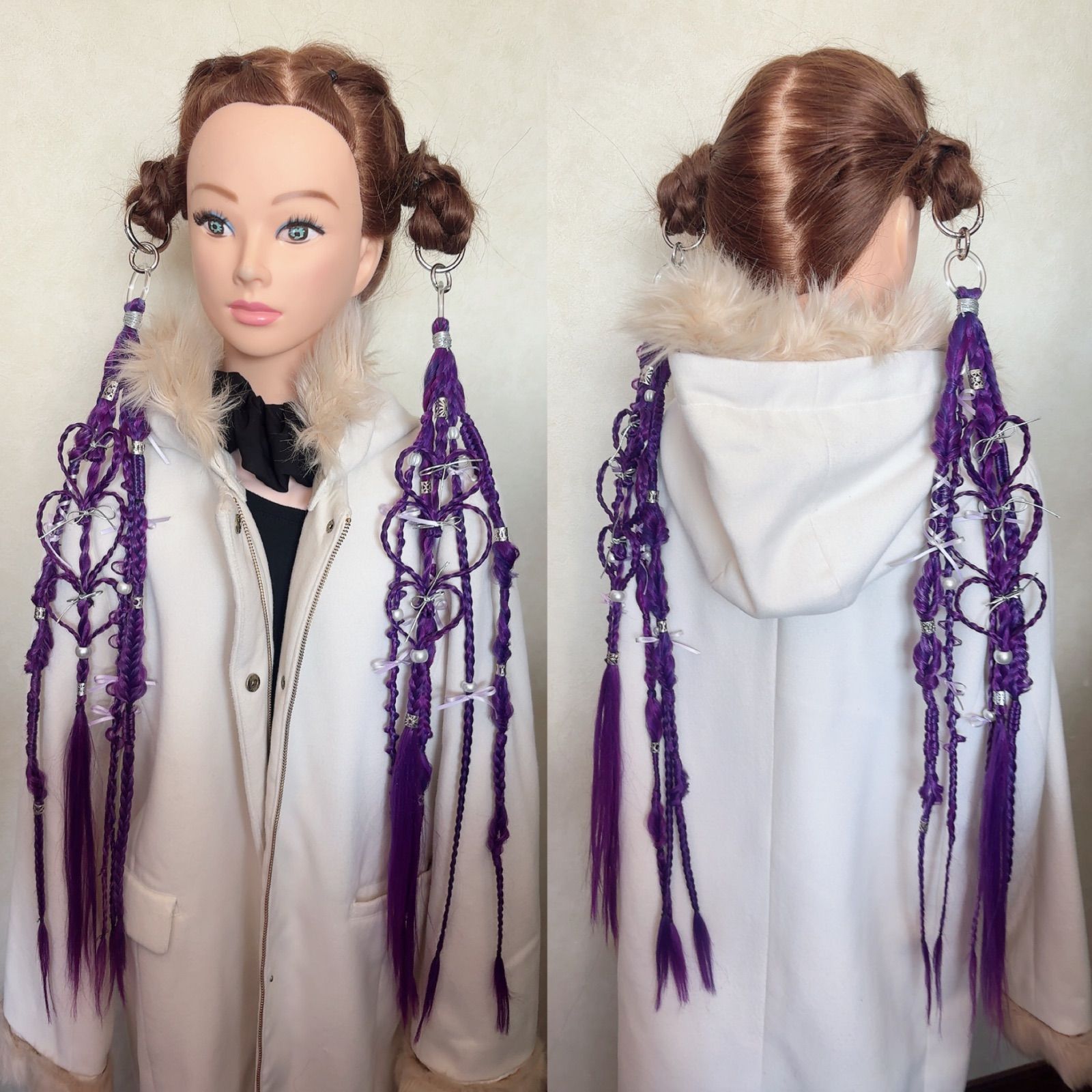 ポニーテールリング リングエクステ ツイン ハートアレンジ パープル