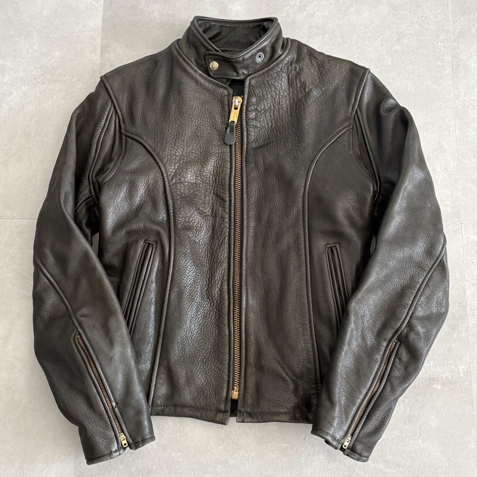 BRANDED GARMENTS レザージャケット シングルライダース 重厚感 TALONジップ ヴィンテージ ブラック 36サイズ S相当