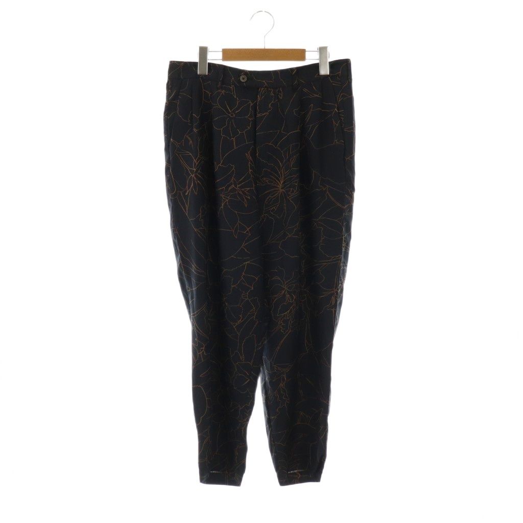 バナナタイム BANANATIME 総柄シルクパンツ テーパード S 紺 ネイビー |AT OS SH