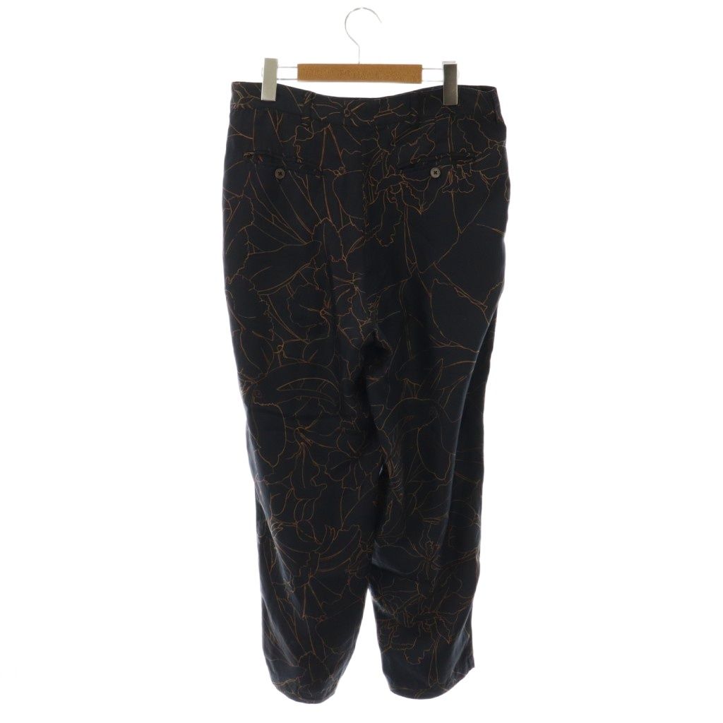 バナナタイム BANANATIME 総柄シルクパンツ テーパード S 紺 ネイビー |AT OS SH