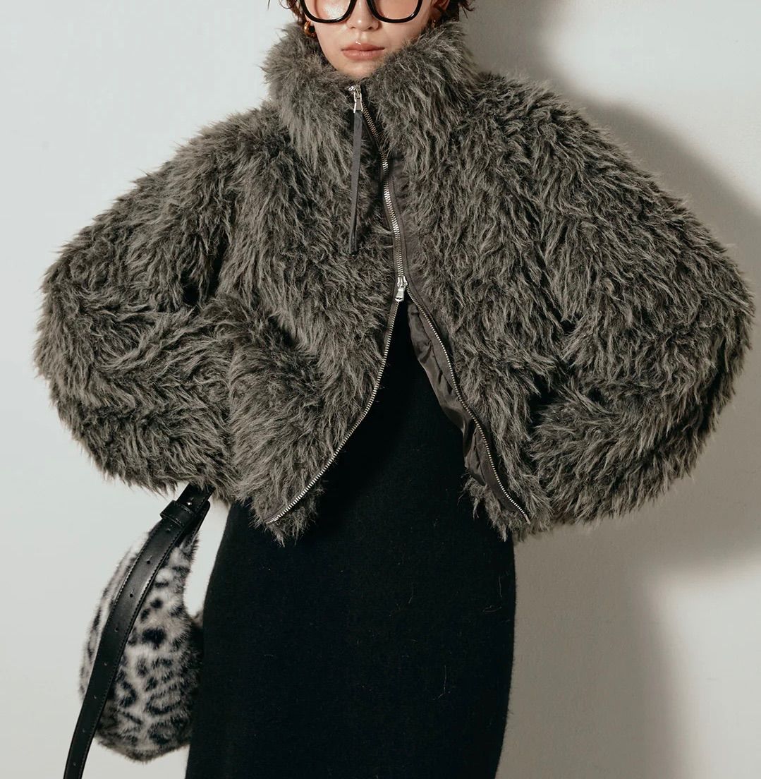 ミックスシープファースタンドブルゾン チャコール ESICA エシカ アウター レディース