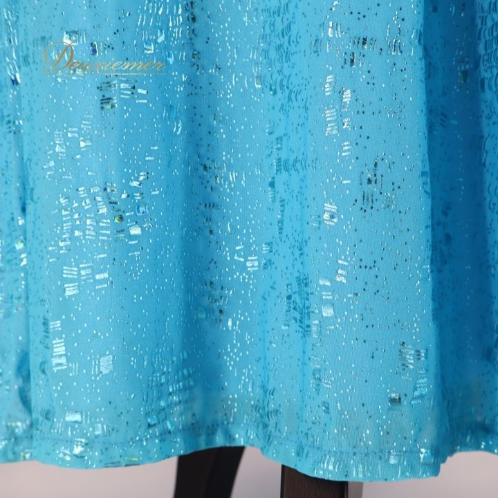 社交ダンス 衣装 スタンダードドレス ドレス ワンピース パーティ 発表会 水色 ラメ キラキラ ブルー系 伸縮 ダンス レース 華やか おしゃれ スカート 反射 輝く 軽量 発表会用 イベント用 フェスティバル コスチューム フィット感