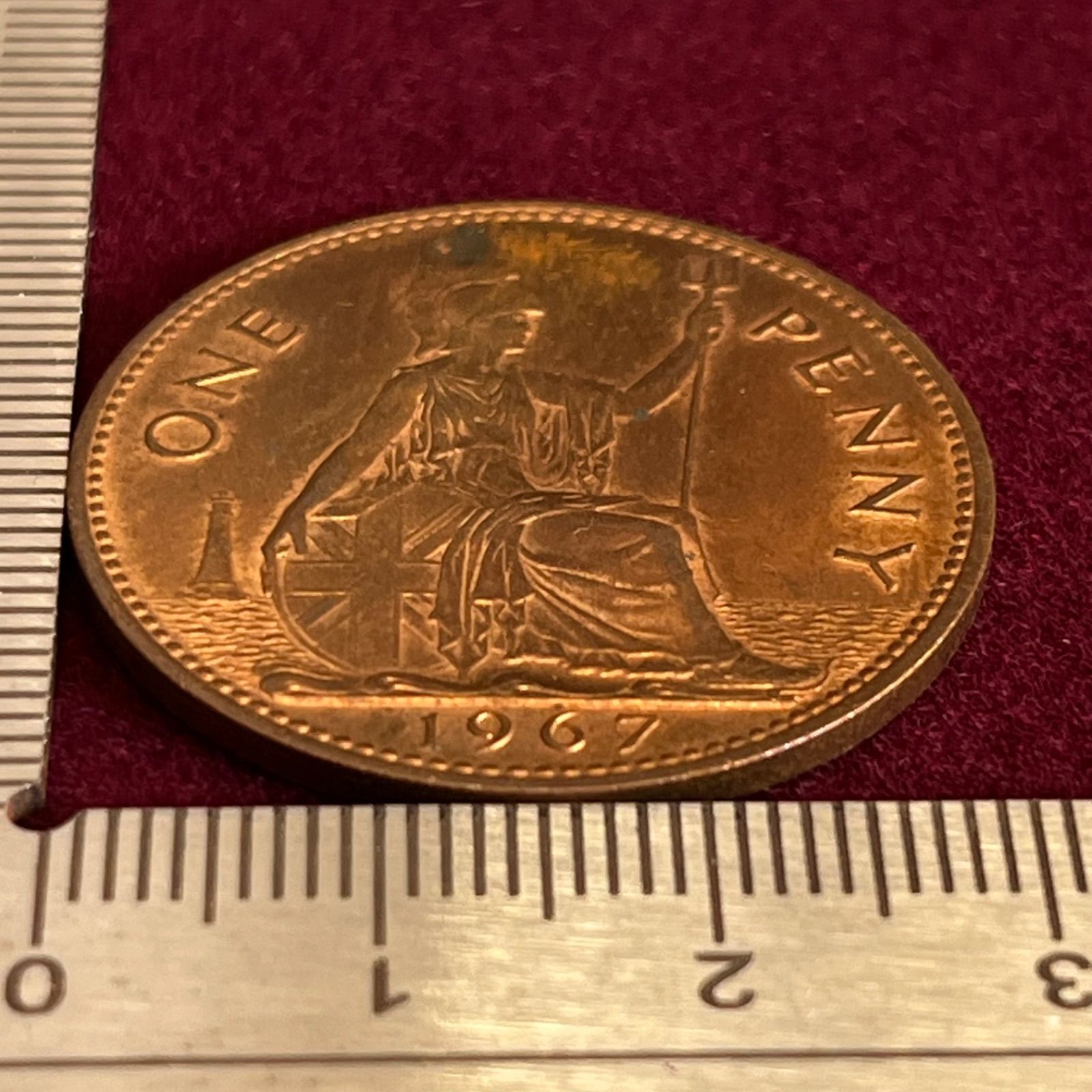 銅貨】1967年 イギリス エリザベス2世 ワンペニー（One Penny