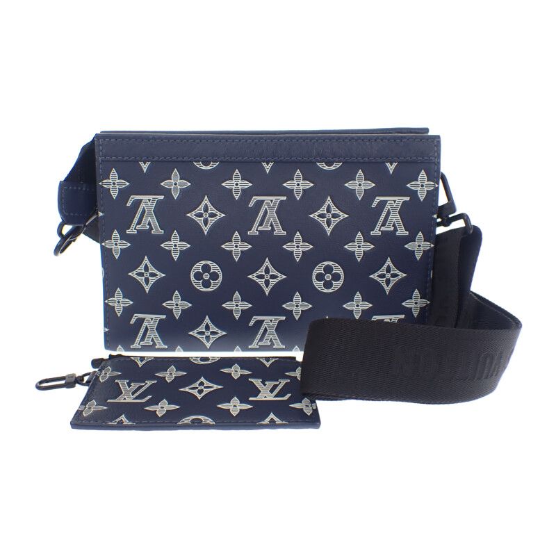ルイヴィトン LOUIS VUITTON ガストン ウェアラブルウォレット M 83384 モノグラム シャドウレザー ネイビー ショルダーバッグ ブラック金具 メンズ Aランク