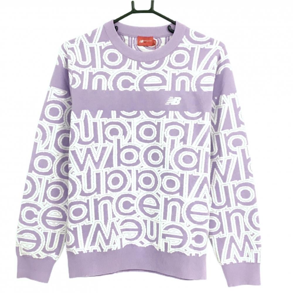 ニューバランスゴルフ セーター ライトパープル×白 ロゴ総柄 レディース 2 L ゴルフウェア 2025年モデル New Balance