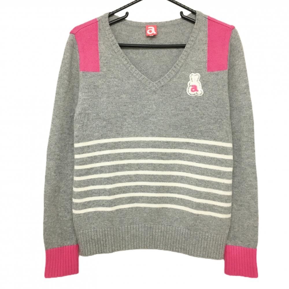 アルチビオ　ニット　タートルネック　ボーダー　ロゴ　ピンク 最高 アルチビオ ニット タートルネック ボーダー ロゴ ピンク