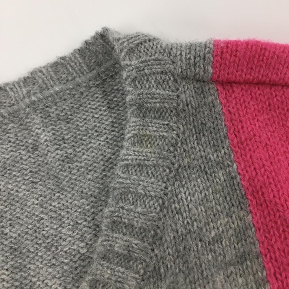アルチビオ セーター ライトグレー×ピンク Vネック 裾ボーダー ニット
