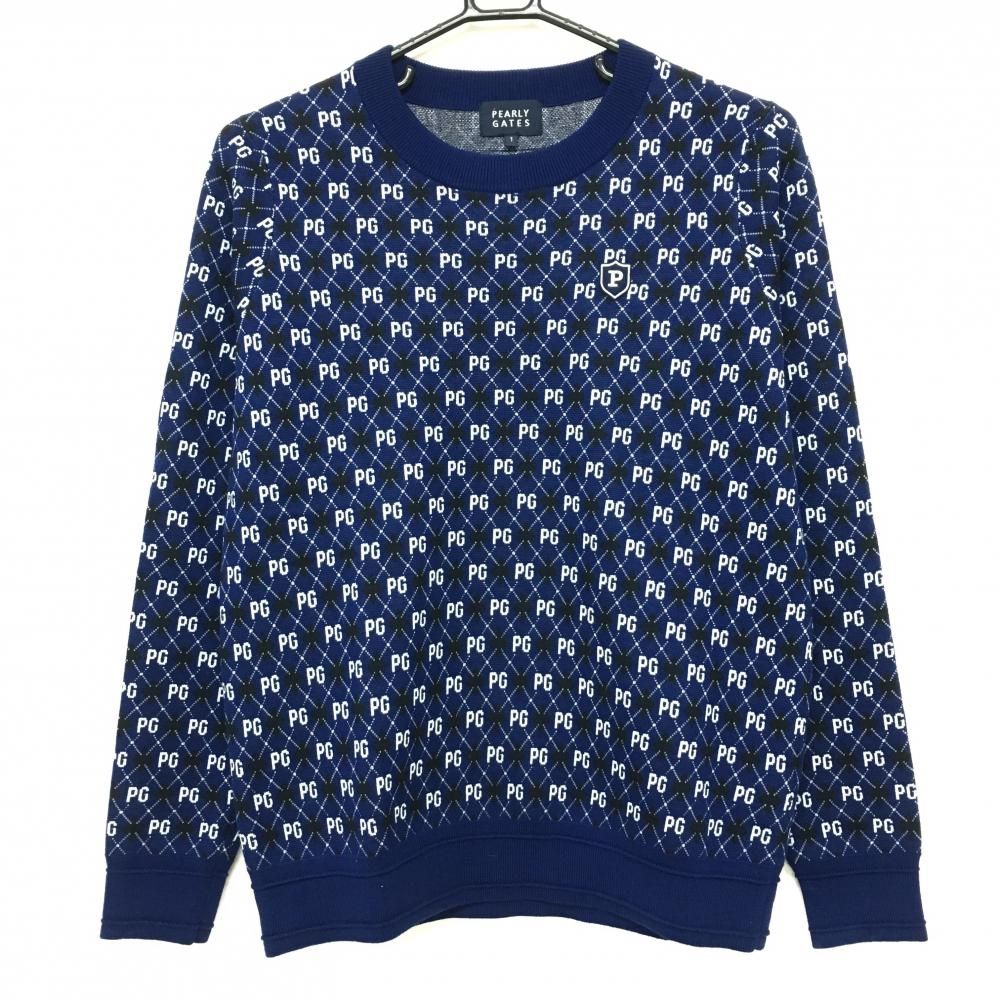 1 パーリーゲイツ 定3.3万 カシミヤ100% ロゴ刺繍 ニット セーター 紺