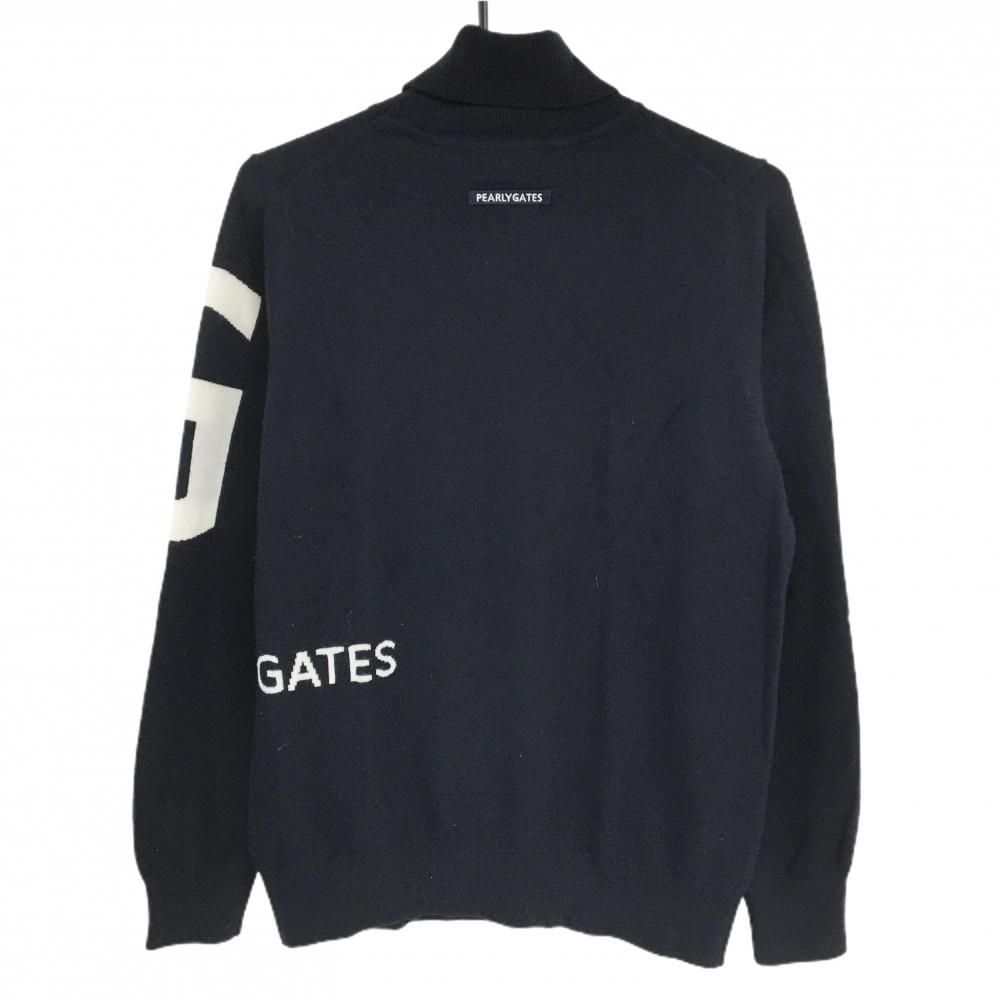 超 パーリーゲイツ タートルネックセーター ネイビー×白 カシミヤ レディース 2 L ゴルフウェア 2025年モデル PEARLY GATES