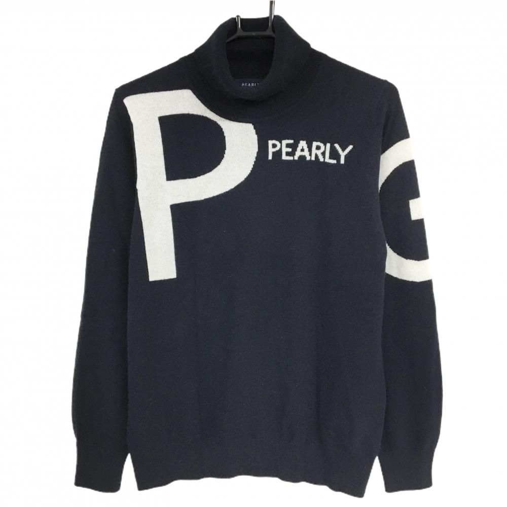 超 パーリーゲイツ タートルネックセーター ネイビー×白 カシミヤ レディース 2 L ゴルフウェア 2025年モデル PEARLY GATES