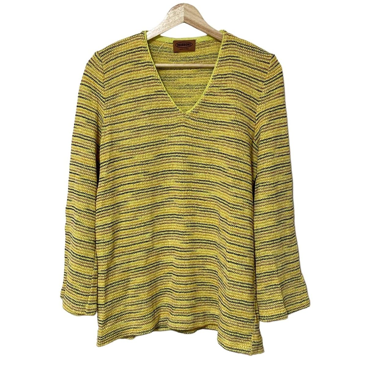 MISSONI ミッソーニ チュニック レディース イエロー パープル マルチ Vネック 長袖 ニット