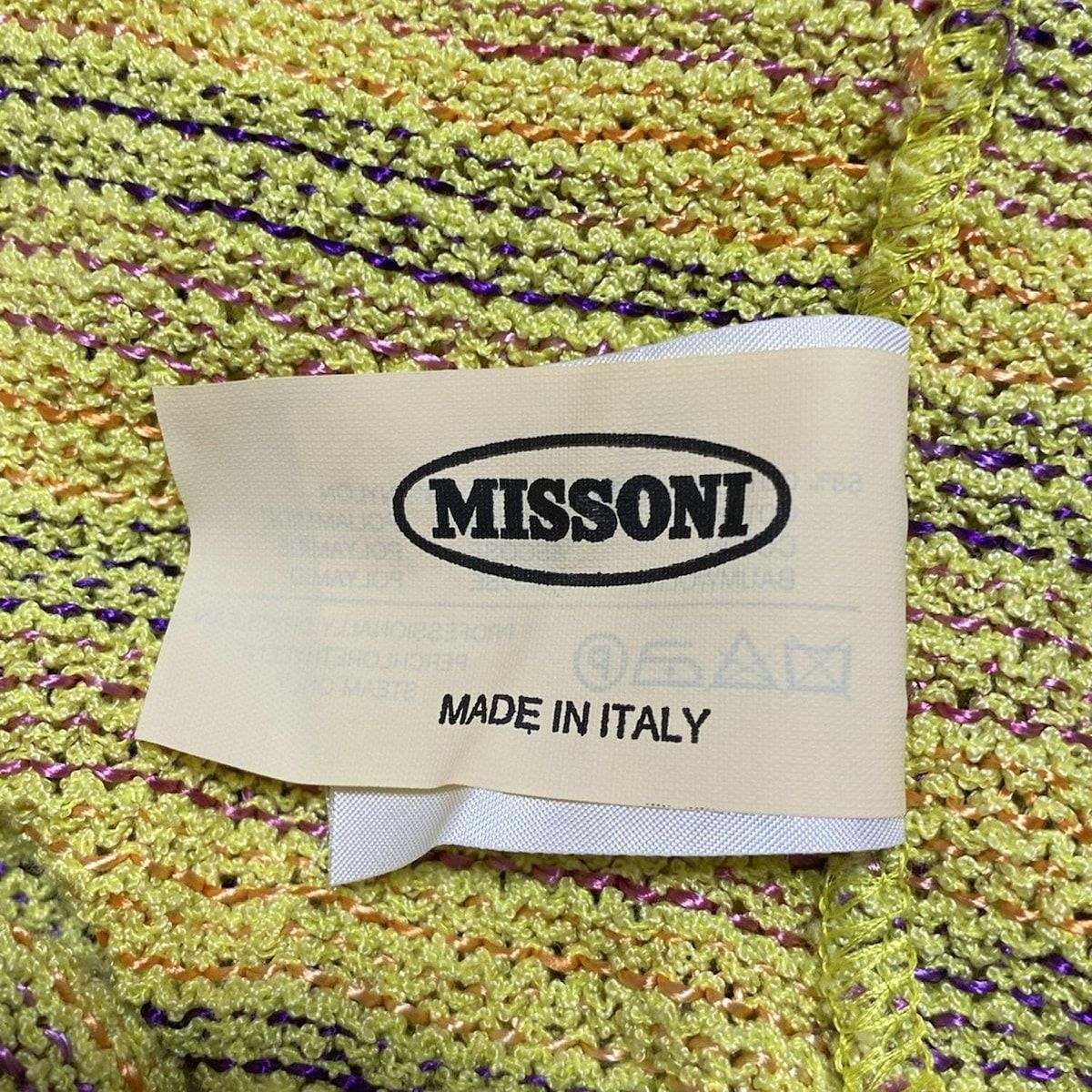  MISSONI ミッソーニ チュニック レディース - イエロー×パープル×マルチ Vネック 長袖 ニット 半袖 チュニック