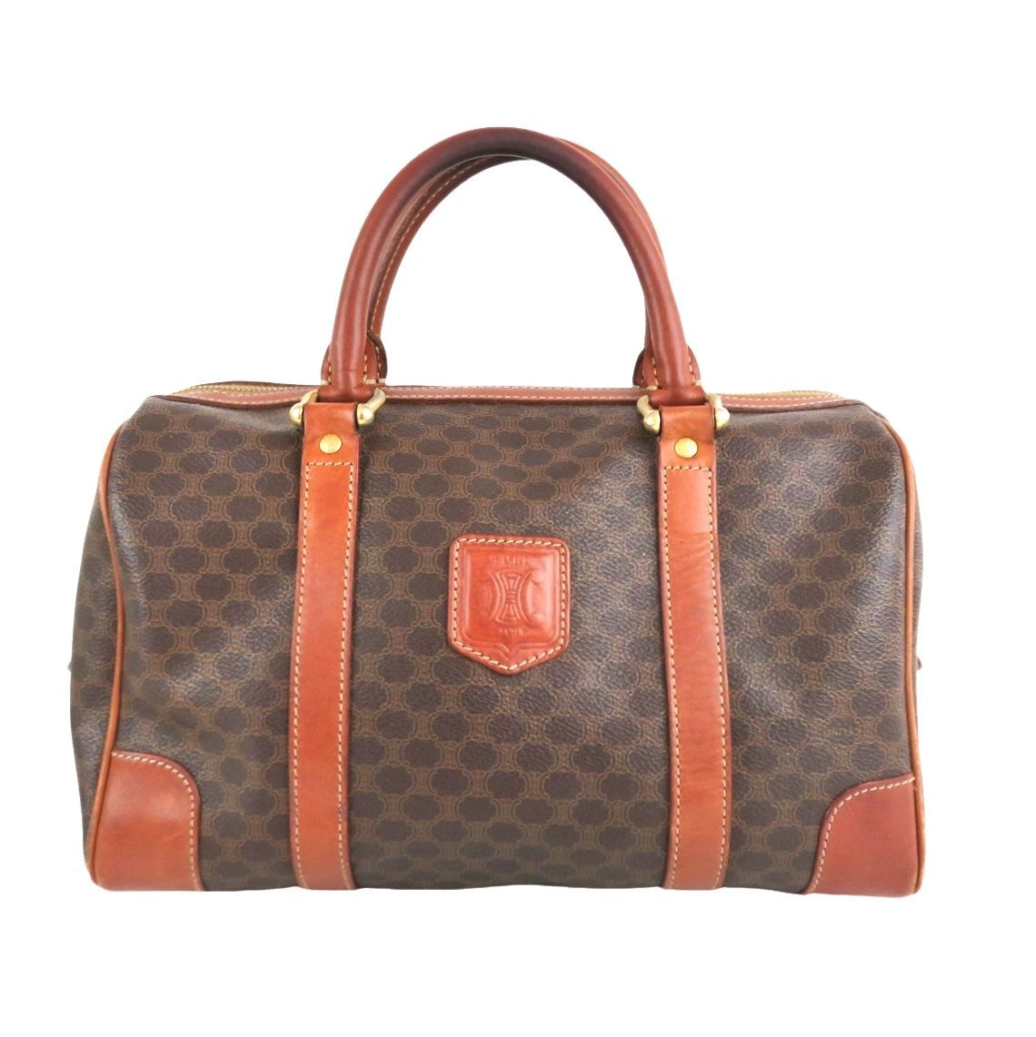 CELINE セリーヌ マカダム ミニ ボストンバッグ PVCｘレザー イタリア製 rk10124