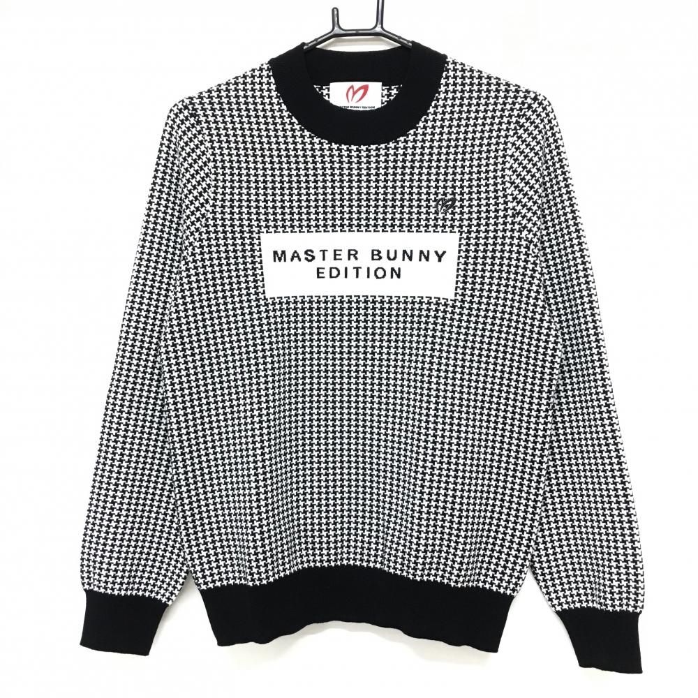 超 マスターバニー セーター 黒×白 千鳥格子調 コットン混 レディース 2 L ゴルフウェア モデル MASTER BUNNY EDITION