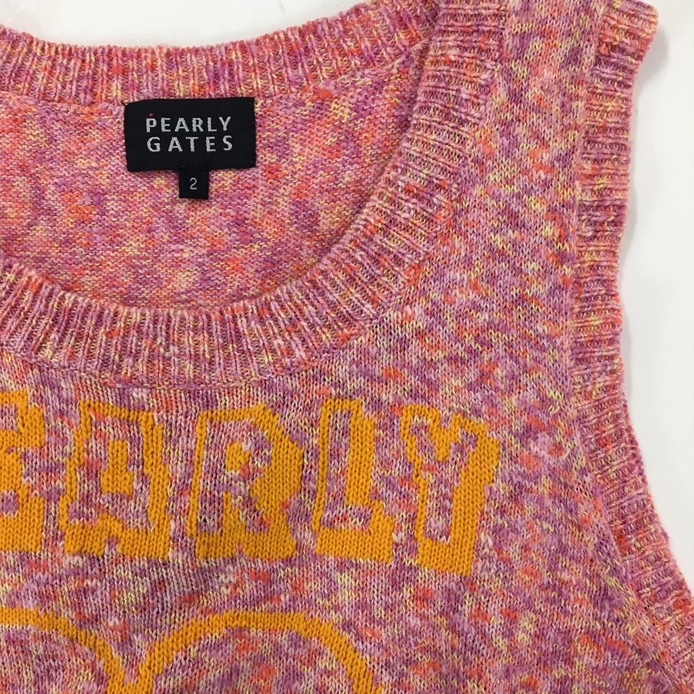 美品】パーリーゲイツ ニットベスト パープル系×オレンジ ビッグロゴ