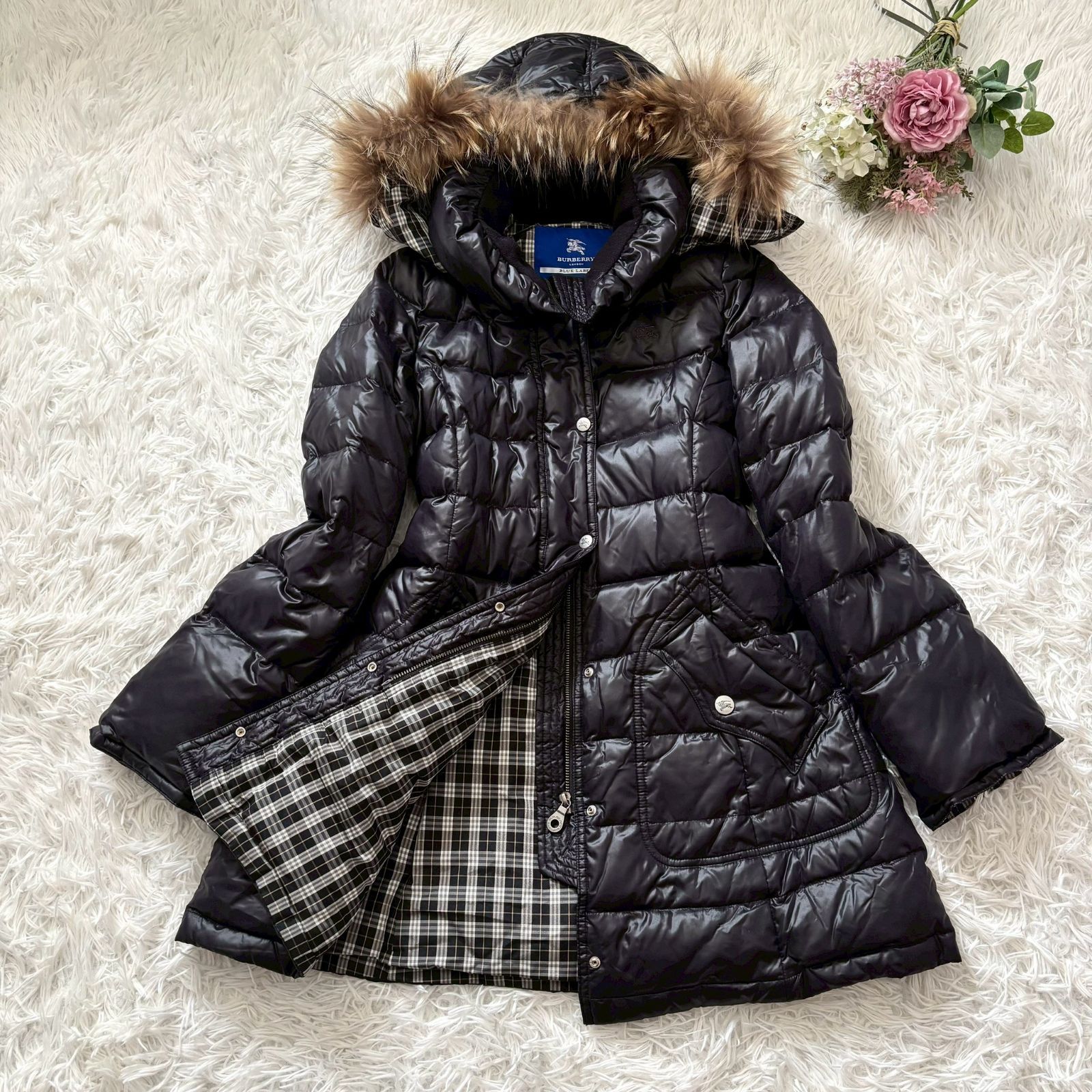 美品】BURBERRY BLUE LABEL コート 40 ダウン ロングダウン ロング A