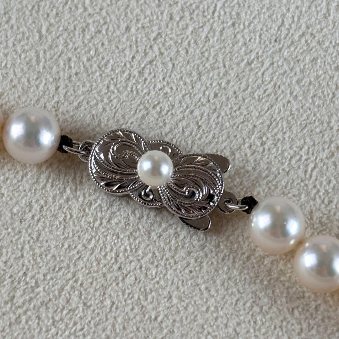 313☆ミキモト Mチャーム シルバー パール 約6.5-6.9mm ネックレス