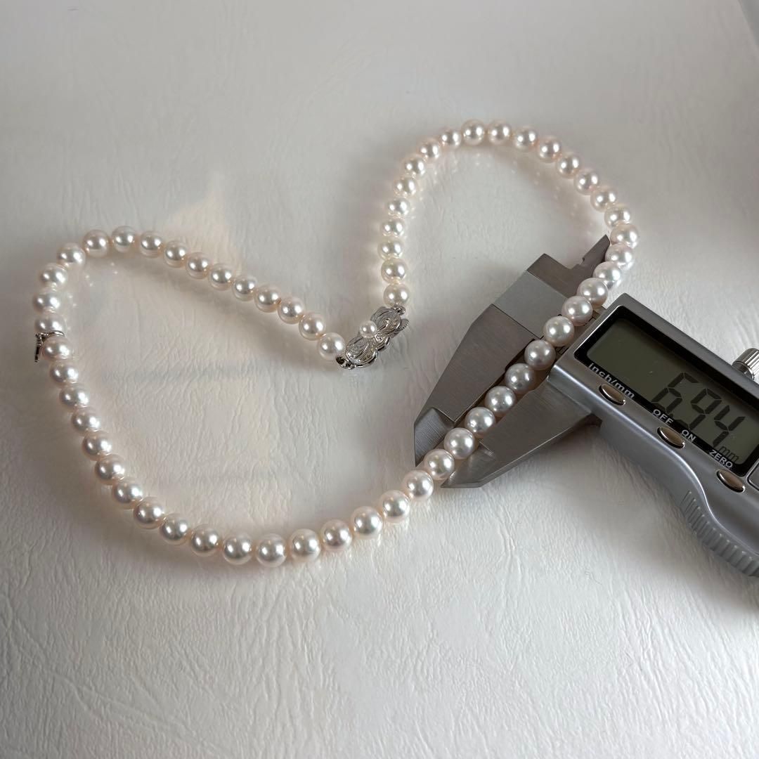313☆ミキモト Mチャーム シルバー パール 約6.5-6.9mm ネックレス
