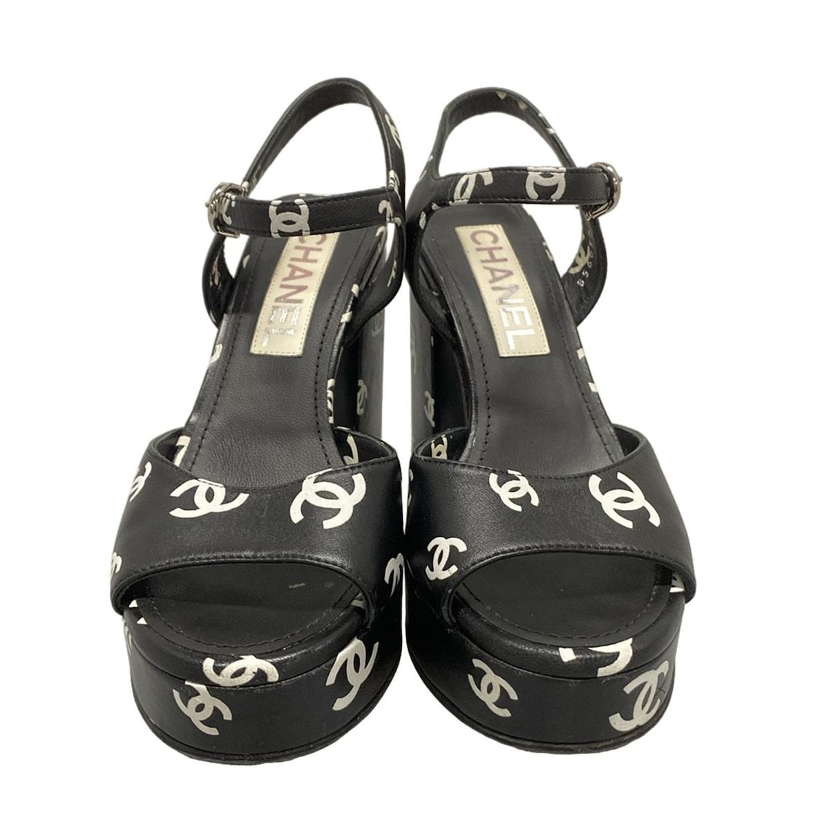 CHANEL シャネル サンダル ミュール ココマーク 34 1/2 グリーン CHANEL(シャネル) サンダル 34 1/2 C - G38958 黒×白 ココマーク