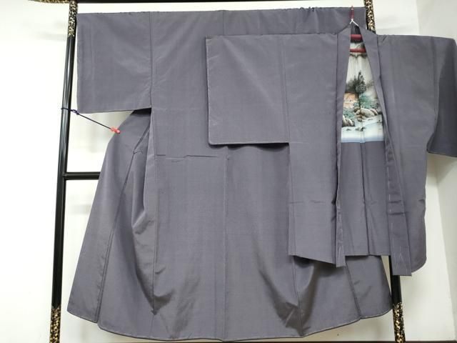 平和屋着物●男性 紬 江戸小紋 アンサンブル 万筋 紅消鼠色×紫水晶色 正絹 ♥ DAAY5486ud