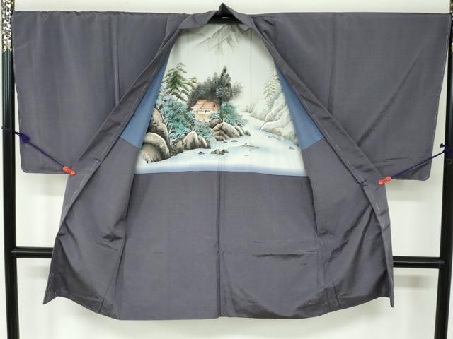 平和屋着物●男性　紬　江戸小紋　アンサンブル　万筋　紅消鼠色×紫水晶色　正絹　逸品　未使用　DAAY5486ud 平和屋着物○男性 紬 江戸小紋 アンサンブル 万筋 紅消鼠色×紫水晶色