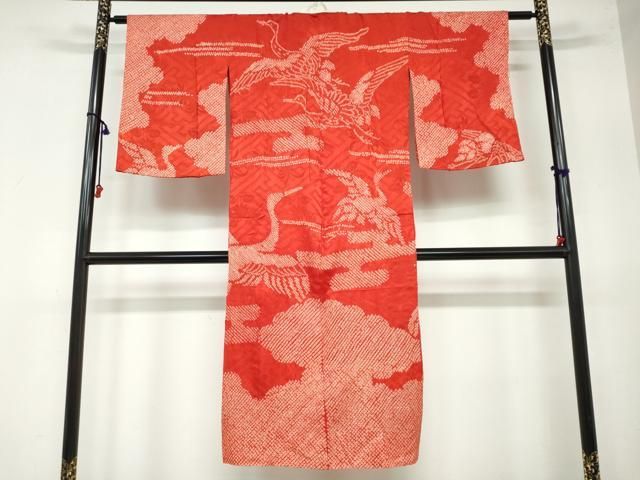 平和屋着物●長襦袢 袷 絞り 雲取飛鶴文 半衿刺繍 正絹 DAAY5510ud