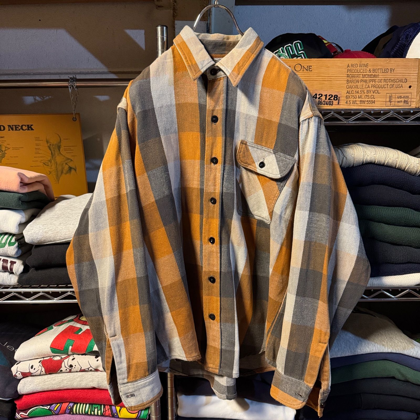 好配色 レア 片ポケ 80s vintage 衿芯入り ネルシャツ ブロック