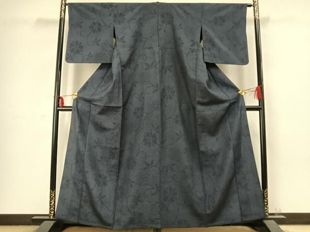 平和屋着物▽本塩沢 単衣 舞葉文 正絹 逸品 AABC3738fy