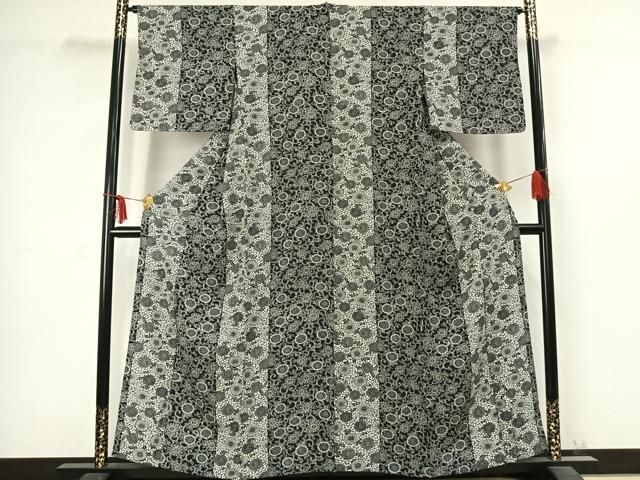 平和屋着物▽上質な小紋 単衣 型染め 花唐草文 正絹 AABC3936fy