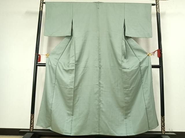 平和屋着物▽上質な色無地 単衣 紬地 薄萌葱色 正絹 AABC3946fy