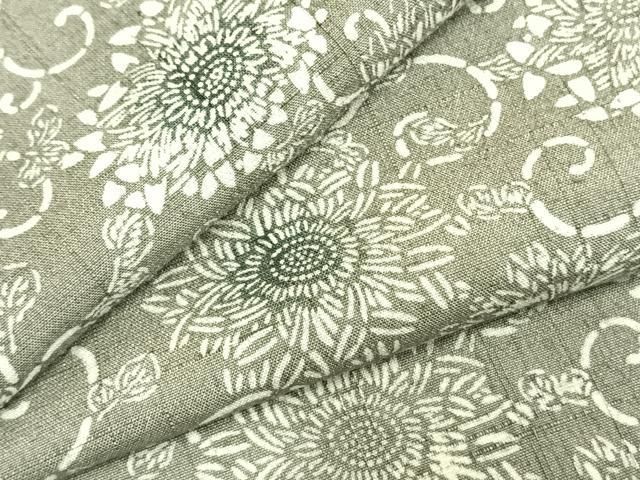 平和屋着物▽上質な小紋 単衣 紬地 型染め 花唐草文 正絹 AABC3956fy