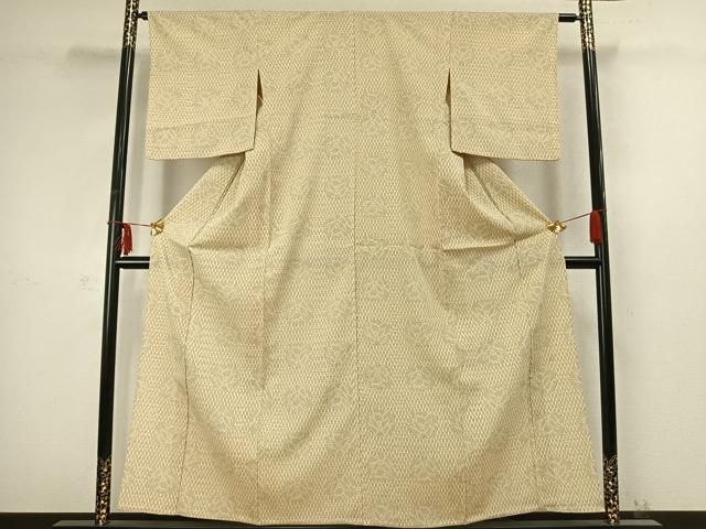 平和屋着物▽本塩沢 単衣 丸文 縞 反端付き 正絹 逸品 AABB2229fy