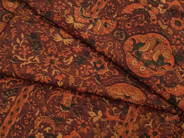 平和屋着物●上質な小紋 紬地 動物更紗花唐草文 正絹 CAAZ8061vf