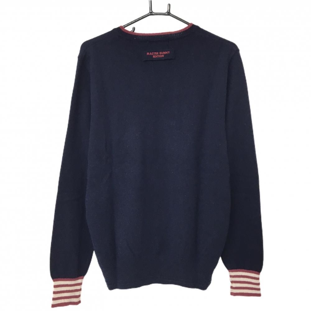 マスターバニー セーター ネイビー×ボルドー ニット カシミヤ 羊毛混 Vネック メンズ 5 L ゴルフウェア MASTER BUNNY EDITION