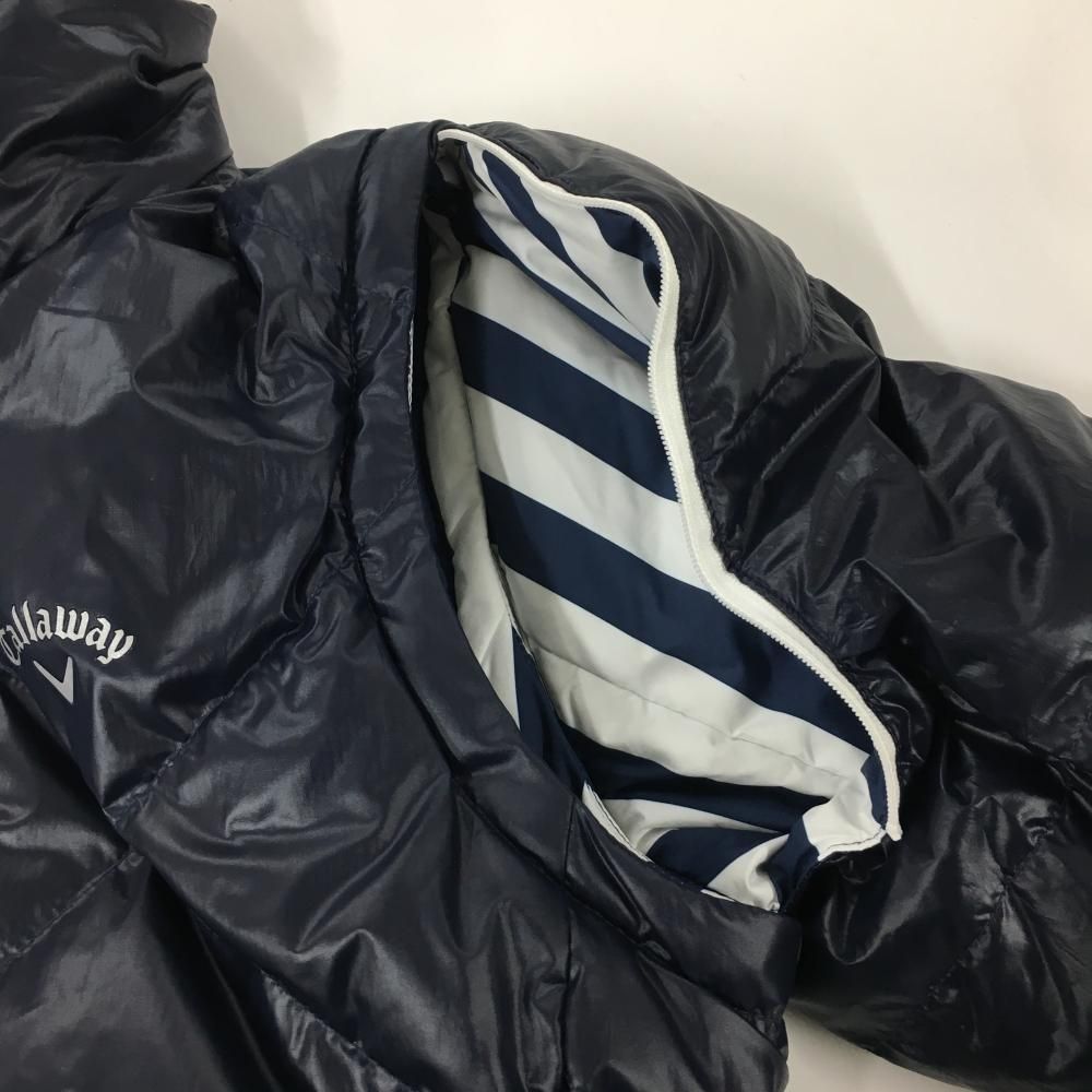 キャロウェイ リバーシブルダウンジャケット ネイビー×白 キルティング 4WAY 裏ストライプ レディース L ゴルフウェア Callaway LLC-HASEGAWATOSO_COM