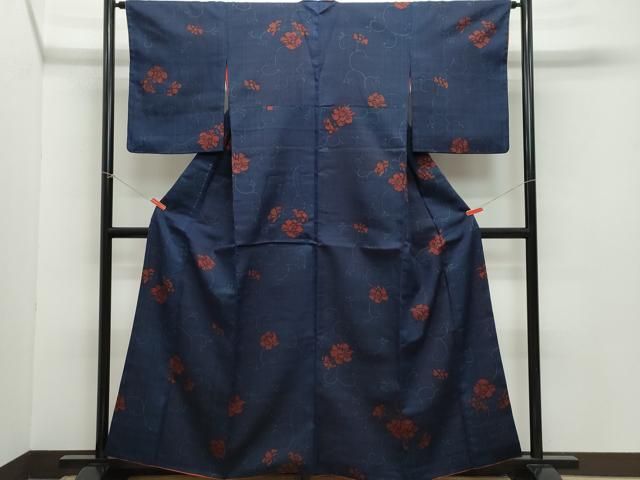 平和屋着物●上質な小紋 生紬 型染め 花唐草文 正絹 CAAZ8073vf