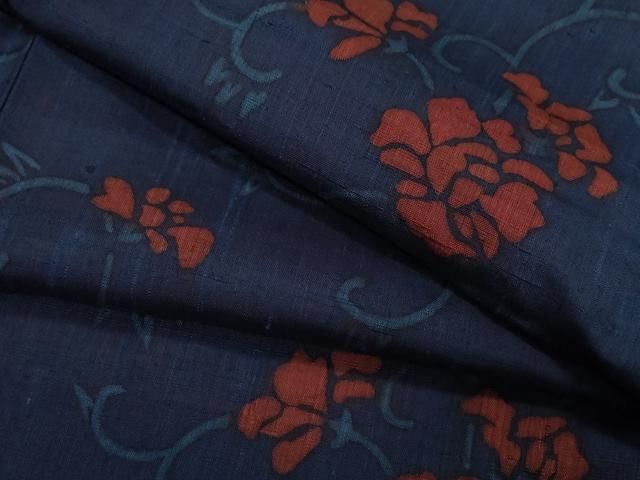 平和屋着物●上質な小紋 生紬 型染め 花唐草文 正絹 CAAZ8073vf