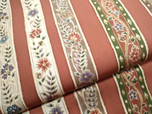 平和屋着物○塩瀬 九寸名古屋帯 更紗花間道 金彩 正絹 逸品