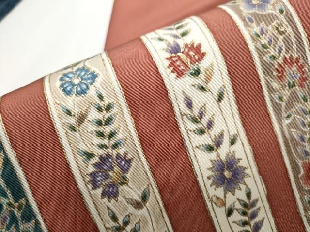 平和屋着物○塩瀬 九寸名古屋帯 刺繍 絵皿吉祥文 正絹 逸品 CAAZ4172hy