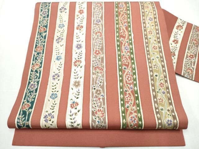 平和屋着物○塩瀬 九寸名古屋帯 更紗花間道 金彩 正絹 逸品