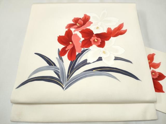 平和屋着物●塩瀬　九寸名古屋帯　カトレア　金彩　正絹　逸品　CAAZ4369hy 平和屋着物○塩瀬 九寸名古屋帯 カトレア 金彩 正絹 逸品 CAAZ4369hy