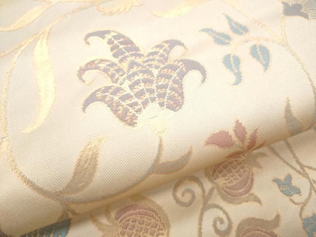 平和屋着物●全通柄　九寸名古屋帯　更紗花唐草文　金糸　正絹　逸品　CAAZ4378hy 平和屋着物○全通柄 九寸名古屋帯 更紗花唐草文 金糸